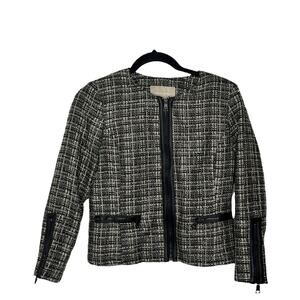 Banana Republic Women's Collarless Tweed Blazer Jacket Black White Size 2 Petite